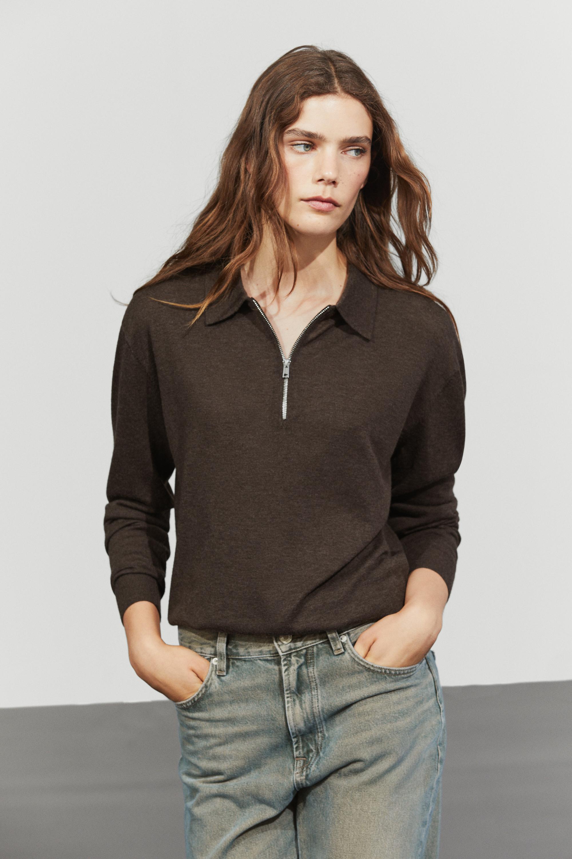 Wool blend quarter-zip knit sweater